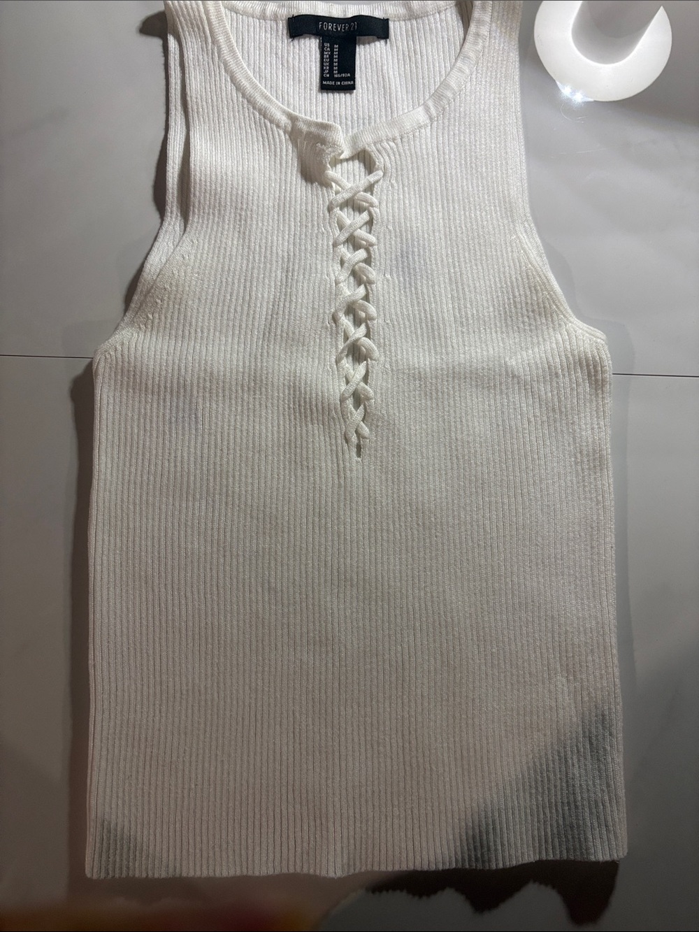 Forever 21 Ivory Ribbed Lace-Up Tank